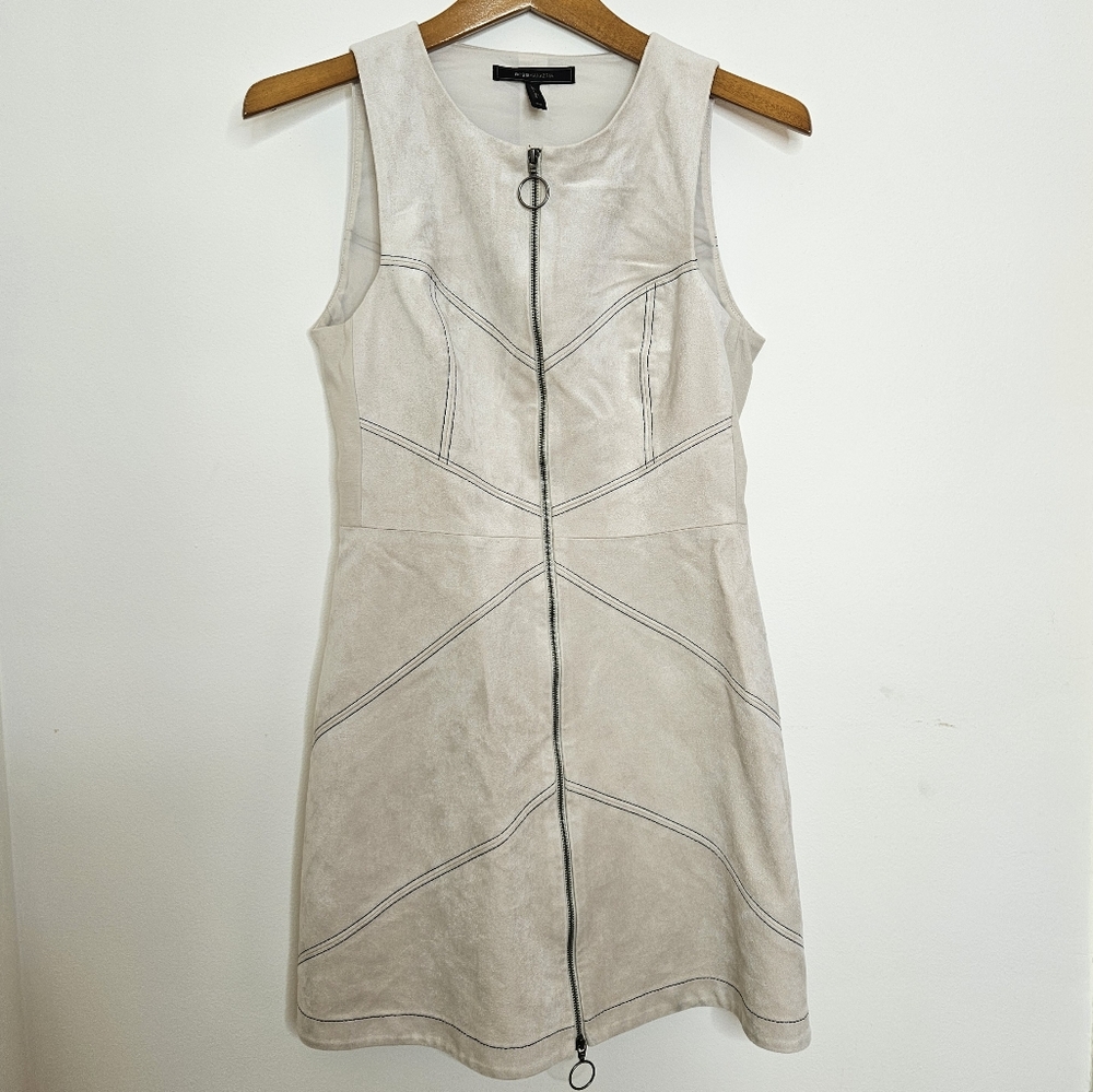 BCBGMAXAZRIA Alaina Cream Faux Suede Zip Mini Dress